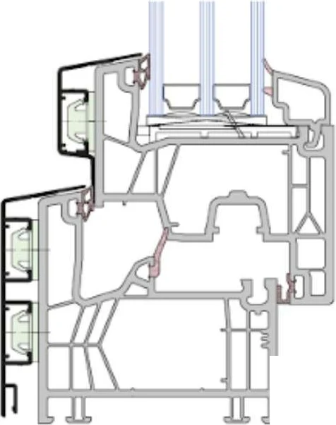 Cross-section drawing of a multi-chamber uPVC window profile