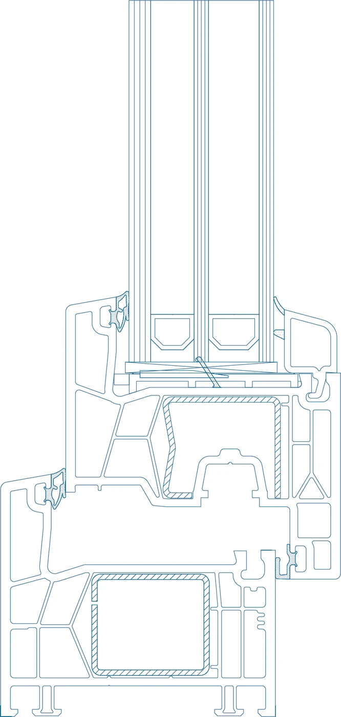 Technical cross-section drawing of the KÖMMERLING Xtrem 76AD profile